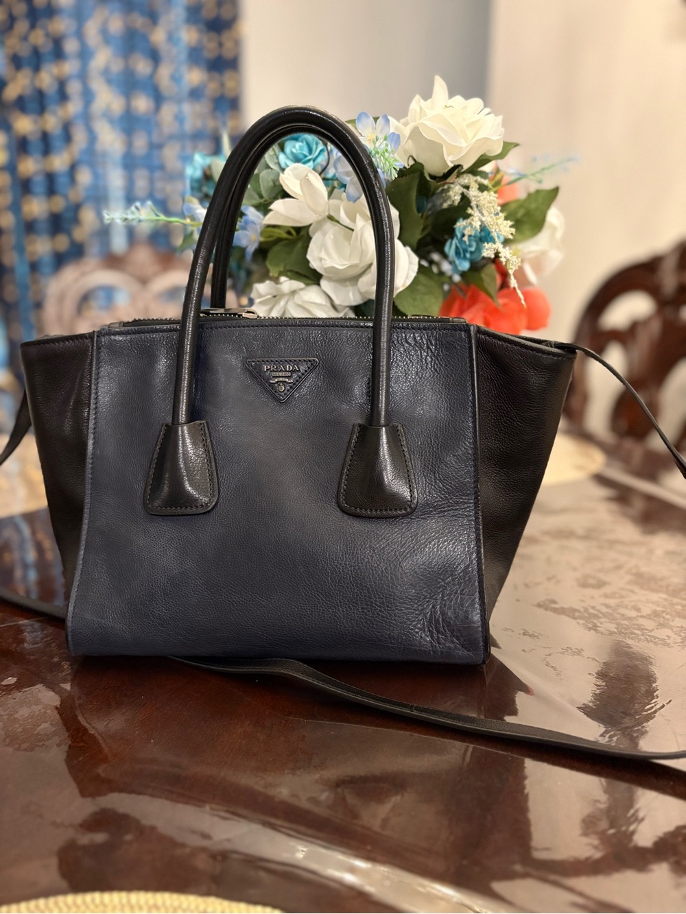 Prada Leather Shoulder Bag with Top Handles
